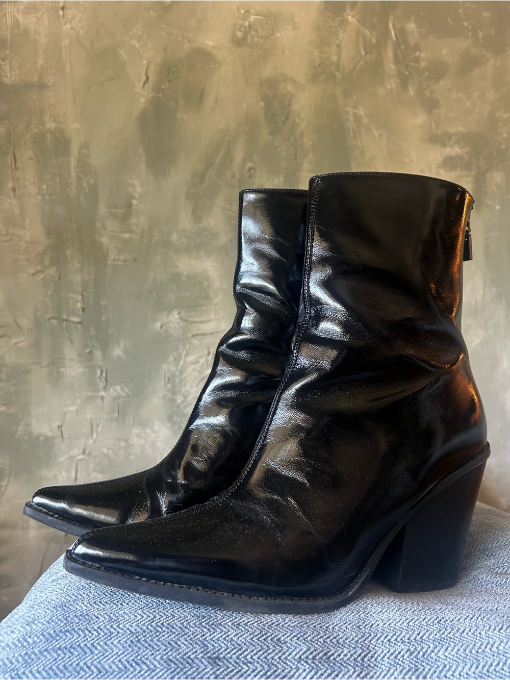 Women's Aldo Norelle Black Leather Pointed Toe Ankle Boots